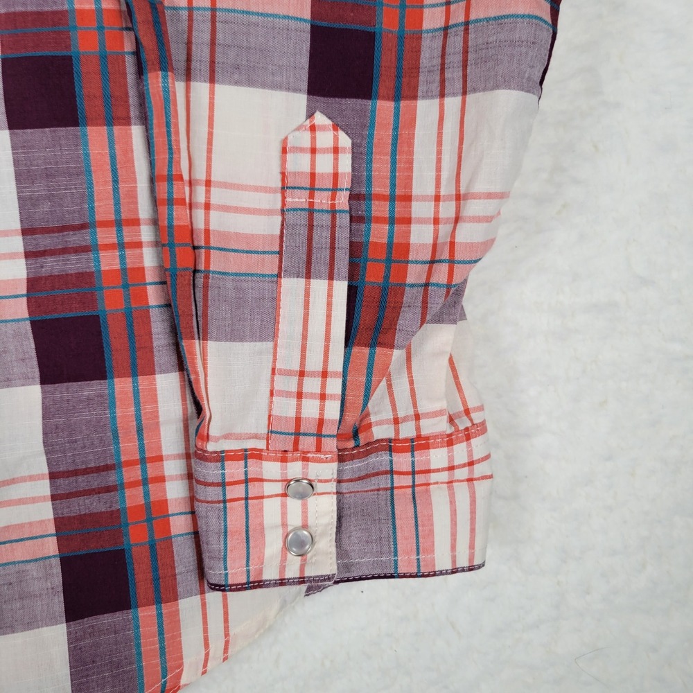 Wrangler Retro Mens XL Plaid Western Snap Shirt Purple Orange Cotton Blend - Picture 2 of 15